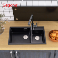 Évier de cuisine rectangulaire en composite Silgranite noir, double bac en quartz, évier de cuisine en granit