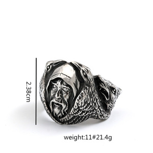 Yunnique – bague tête de loup Viking Odin Raven, en acier inoxydable, bijoux unisexes à la mode, cadeau - Product Image 5