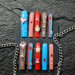 Uñas postizas de lujo acrílicas 3D con mariposas y puntas francesas, hechas a mano, de cobertura completa, largas, tipo ataúd, de alta calidad, para venta al por mayor. - Product Image 1