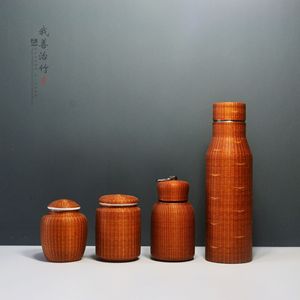 Handmade Bamboo Woven <b>Tea</b> Canisters Water Bottles <b>Thermos</b> With Bamboo Lid Craft Gift From Chongqing - Product Image 2