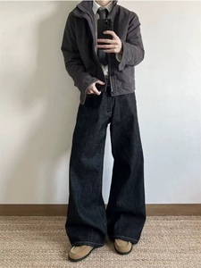 Jeans de Invierno para Hombre, Estilo Hip Hop, Negros y Azules, de Pierna Ancha, Estampados, Lavados, Tallas Grandes - Product Image 1
