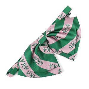 Sorority Woven Big Butterfly Polyester Ready Greek Pink Green Embroidery Hand Made Bow Tie For Women Accessories