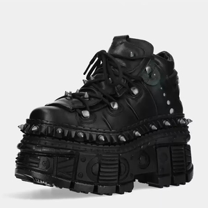 Zapatos de Plataforma Góticos Oscuros de Primavera y Otoño con Suela Gruesa, Estilo Punk con Remaches Metálicos y Aumento de Altura para Mujer - Product Image 4