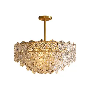 Modern Luxury Gold Crystal Chandelier Home Decoration Copper Round Large Hanging Lights