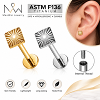 ASTM F136 G23 Titanium Cartilage Earring Internal Thread Titanium Labret butterfly Body Piercing Jewelry Wholesale