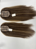 Perruque de luxe de 16 pouces, mèches blondes et brunes mélangées, cheveux européens Remy, petites extensions à clipser, mini perruque frontale en dentelle, topper monofilament pour femme