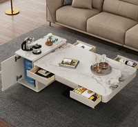 Table basse électrique multifonctionnelle moderne ATUNUS avec plateau relevable en dalle de roche, mobilier de salon, table basse intelligente réglable