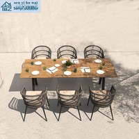 Ensemble de table et chaises de salle à manger d'extérieur en aluminium mobile de style nordique avec table carrée en teck haut de gamme pour villa, hôtel, terrasse, balcon et jardin