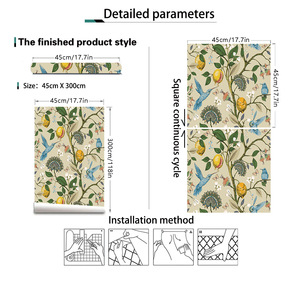 Papel Tapiz Autoadhesivo de PVC con Diseño Floral de <span class=keywords><strong>Granada</strong></span>, Estilo Pastoral Americano, Resistente al Agua y a la Humedad, Decorativo para Paredes - Product Image 4