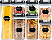 Vente chaude en plastique 7 pièces contenants de céréales scellés avec couvercles clair hermétique récipient de stockage des aliments secs