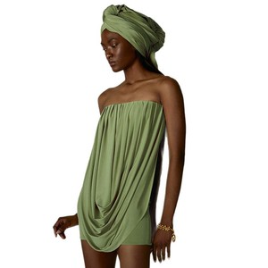 Abito Mini Aderente Drappeggiato Sexy & Club 2026 <span class=keywords><strong>per</strong></span> Primavera Estate, Nuova Moda Tinta Unita, Abito da Donna Senza Spalline <span class=keywords><strong>per</strong></span> Vacanze, Vita Naturale - Product Image 1