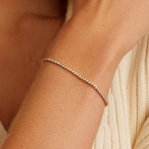 Pulsera de tenis de plata de ley S925 chapada en oro de 14K con diamantes cultivados en laboratorio y moissanita engastada en burbuja para mujer - Product Image 4