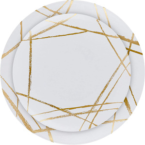 <span class=keywords><strong>Assiette</strong></span> ronde blanche avec bordure dorée, estampage à chaud, style moderne minimaliste, en <span class=keywords><strong>plastique</strong></span> rigide, vaisselle jetable de Noël, tailles assorties - Product Image 1