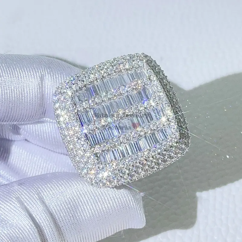 stylish gra certificated luxury men iced out hip hop vvs diamond moissanite rings emerald cut
