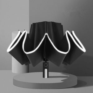 Parapluie portable automatique réversible 3 plis de 23 pouces avec bande argentée anti-vent et tissu imperméable - Product Image 1