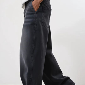 Unisex High Rise Wide Leg Baggy Denim Jeans Black Vintage Style - Product Image 1