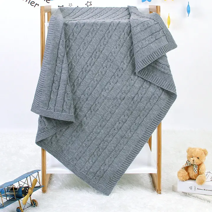 INS Hot Sale Solid Color Windproof Nursery and Stroller Knitted Baby Blanket