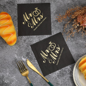 In stock: Gold-stamped English lettering, black square <b>paper</b> napkins, high-end hotel and restaurant disposable <b>paper</b> napkins. - Product Image 1