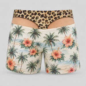 Shorts de plage amusants pour hommes, taille élastique, respirants, en nylon, avec faux string intégré, imprimé léopard, effet double couche, nouveauté pour les vacances d'été - Product Image 2