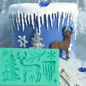 Christmas Silicone Fondant Mold Reindeer Snowflake Icicle Cake Decorating Tool Rectangle Shape - Product Image 1