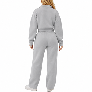 Conjunto Deportivo de 2 Piezas Rojo Personalizado para Mujer, Sudadera Corta con Cierre de Cremallera, Pantalones Anchos con Cordón, Corte Holgado Informal para Todas las Temporadas - Product Image 5