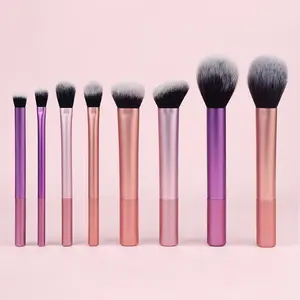 7 Uds. Juegos de brochas de maquillaje de técnicas reales de tendencia, brocha personalizada de lujo de belleza para maquillaje, brocha correctora plana de pelo sintético