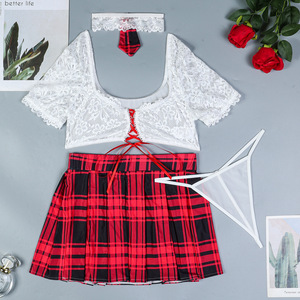 Graziosa uniforme da cameriera indossa una gonna scozzese rossa con lacci <span class=keywords><strong>Sexy</strong></span> 3752 di biancheria intima - Product Image 6