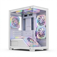 Boîtier d'ordinateur de jeu M-ATX blanc TDD1501, châssis de tour moyen avec panneau latéral en verre trempé, refroidissement par ventilateur RGB