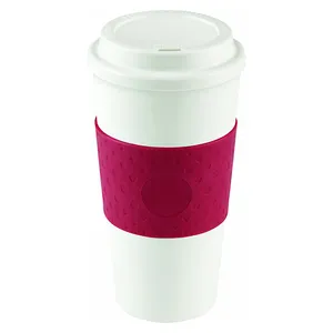 Toptan beyaz plastik kahve kupası isıya dayanıklı biyobozunur kahve zemin, plastik klips, snap top, çift katmanlı