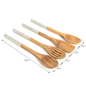 理想的な竹OEMエコフレンドリーアカシア木製スプーン＆スロットスプーン＆スパチュラ調理器具（金属ハンドル付き） - Product Image 2