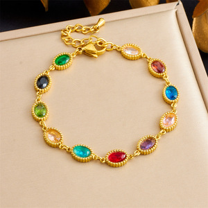 Fashion Beaded Necklace Geometric Colored Gemstone Chain Oval Teardrop Square Women's Zinc Alloy Jewelry Party Style - Product Image 3