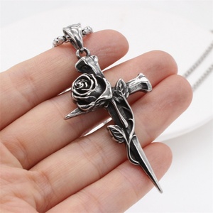 Retro Personalized Jewelry Necklace Rose Flower <b>Cross</b> Pendant Necklace - Product Image 2