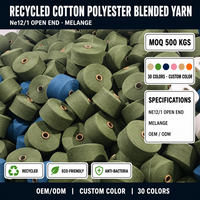 Fil recyclé en coton et polyester, fil mélangé régénéré OE pour la production de chaussettes, style mélangé, fournisseur éco-responsable
