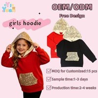 Sweat-shirt à capuche rouge et or à paillettes pour filles, sweat-shirt à manches longues en coton pour enfants avec poche à paillettes, sweat-shirt pour enfants pour fête de Noël