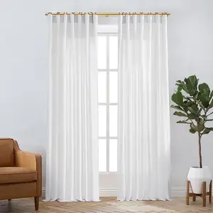 Linen Curtains white Heading Tape Hooks for Track System Back Tab, Flax Weave Sheer Extra Long Curtains for Living Room Bedroom