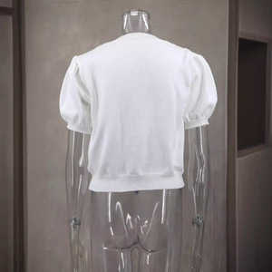 เสื้อสเวตเตอร์ถักคอวีแขนสั้นผูกโบว์คู่สีพื้นแฟชั่นสำหรับผู้หญิงรุ่นใหม่ - Product Image 6