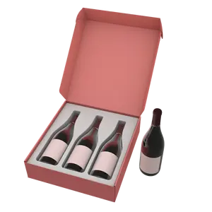 Quality Luxury Fancy Foldable Wine Shipping Box Custom Gift Corrugated Packaging 3bottle White Wine Gift Box Wholesale