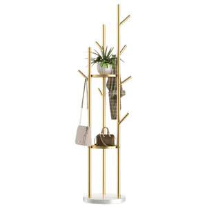 Porte-vêtements sur pied en acier inoxydable, porte-manteau rond multifonctionnel, organisateur de vêtements pour salon - Product Image 5