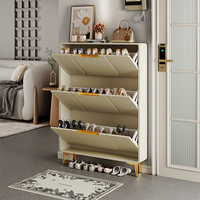 Armoire à chaussures rabattable ultra-mince de style crème, armoire de rangement d'entrée de maison, étagère à chaussures murale intégrée