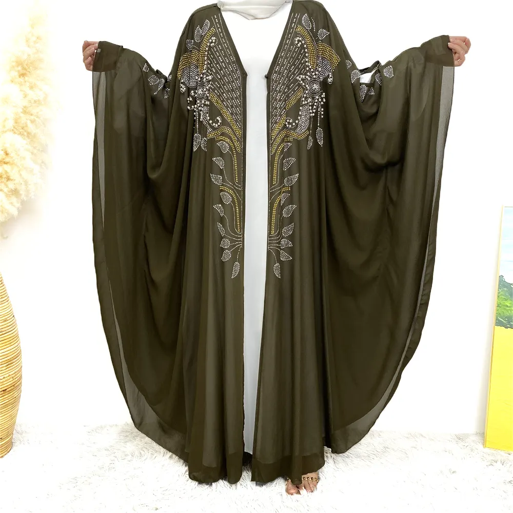 Modest Muslim Coat with Hijab Islamic Fashion Embroidery Casual Kimono Plus Size Wool Abaya from Indonesia
