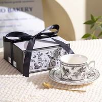 Tasse à café rétro à motif floral d'été - Ensemble tasse et soucoupe en céramique de haute qualité, idéal comme coffret cadeau