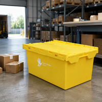 Bac de rangement empilable en plastique jaune avec couvercle intégré pour le stockage