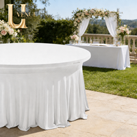 Housse de table ronde en spandex blanc personnalisée Uvenue avec jupe à volants, nappe extensible pour la décoration de la maison, des événements et des mariages