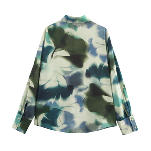 Chemise à manches longues à imprimé floral de couleur verte, boutonnée, décontractée, tendance, pour femmes - Product Image 2