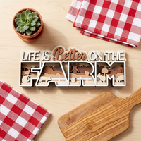 Letrero de Madera Contrachapada 3D Personalizado de la Marca XIAOYAN, con Diseño 'Life Is Better Farm', Decoración Rústica Multifuncional para el Hogar, con Diseño de Vaca y Oveja
