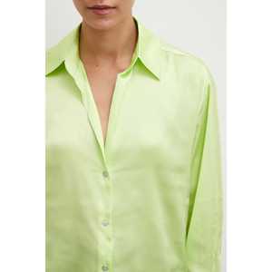 Chemise en satin basique pour femme, verte, boutonnée, décontractée, pour tous les jours - Product Image 4