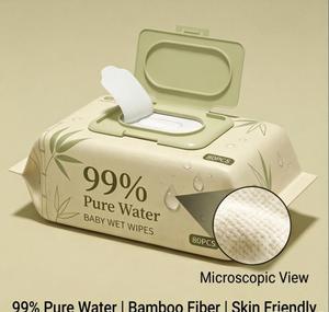 Lingettes pour bébé OEM ODM en eau pure, lingettes douces biodégradables sans alcool en fibres végétales naturelles pour les soins quotidiens, vente en gros - Product Image 1