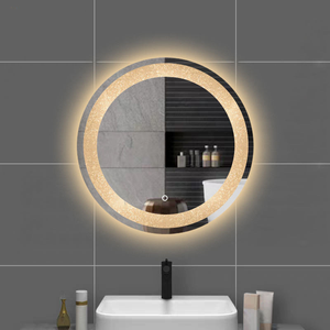 Espejo de <span class=keywords><strong>Baño</strong></span> Redondo Moderno de Tamaño Personalizado, Espejo con Iluminación para Baños con Tira de Luz de Tres Colores de Cristal para Ducha - Product Image 1
