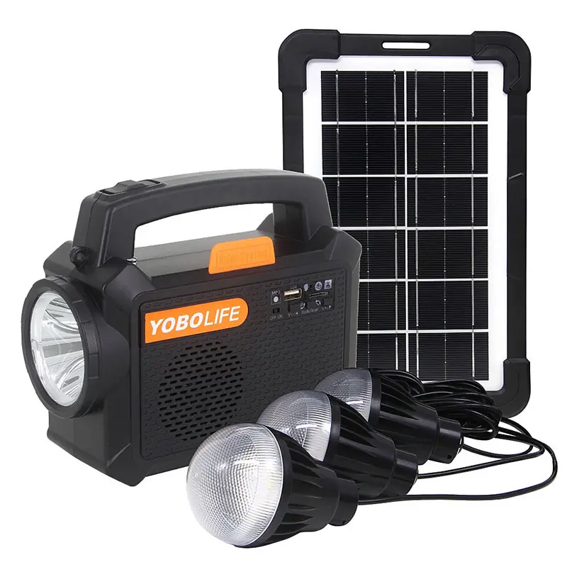 Portable Small Solar Led Light Solar Panels Mini Lighting System Kit Rechargeable With Usb Bluetooth Mp3 Radio
