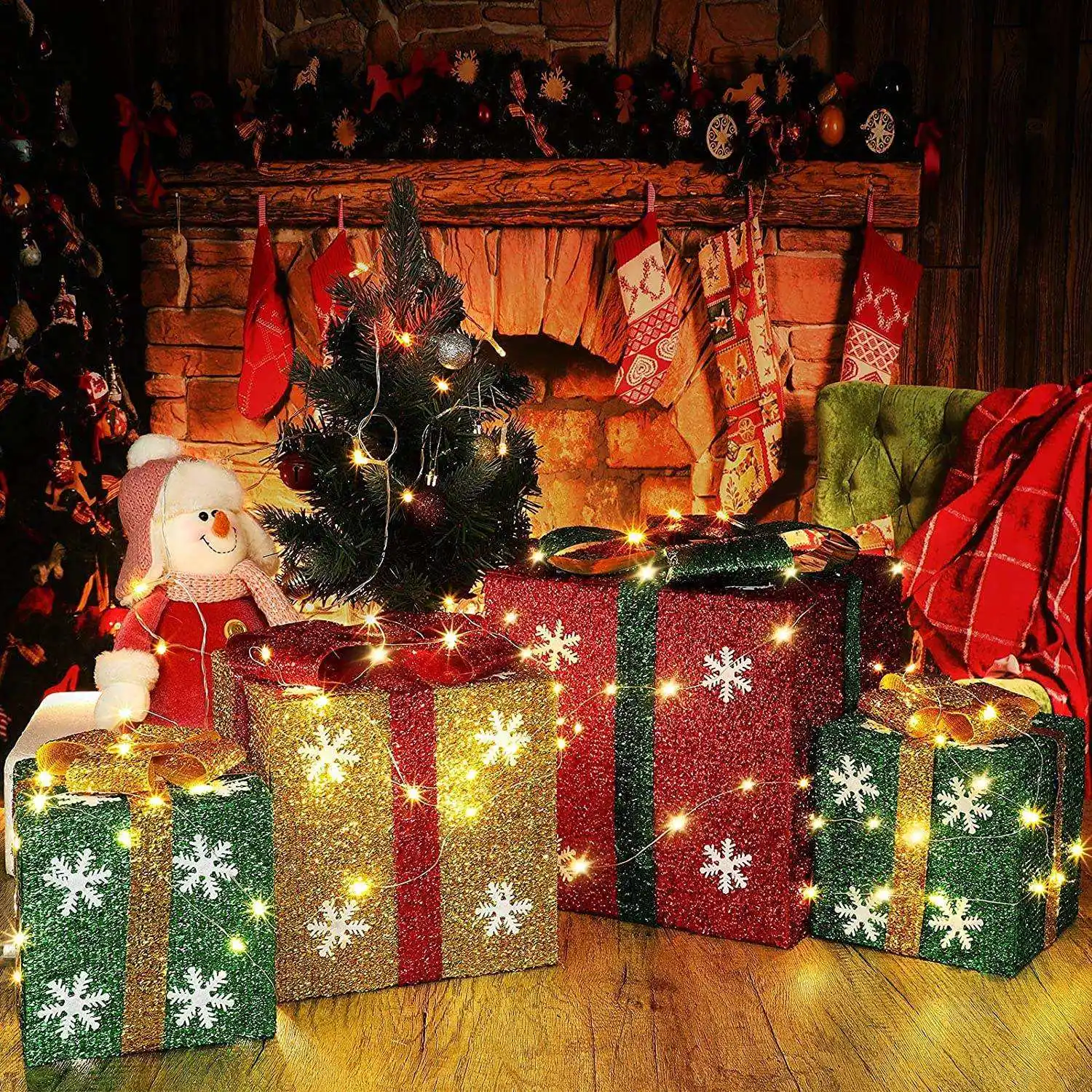 Waterproof Present Box Tinsel Lawn Garden LED Light Yard Road Shrink Collapsible Outdoor Inflatable Christmas Decoration